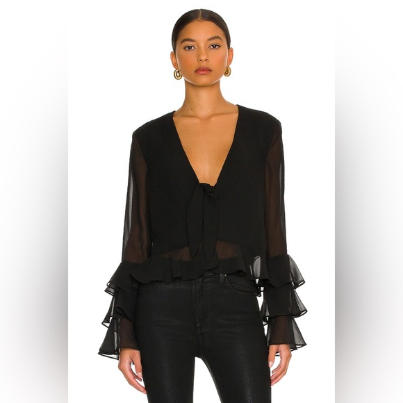 Tularosa Winnie Black Ruffle Sleeve Blouse xs fairy cottage revolve flowy sheer - Picture 1 of 7